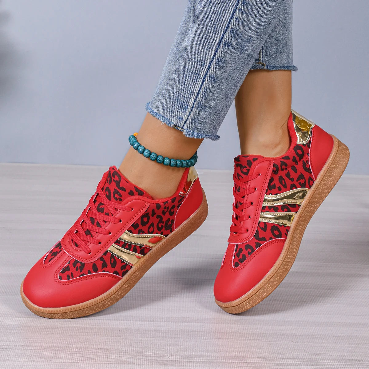 leopard dress and red shoes Street Style Leopard Print And Red Trainers Leopard Dress With Red Shoes  Online