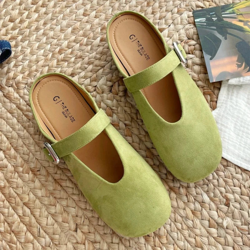 Womens Green Suede Buckle Mary Jane Flats on Luulla