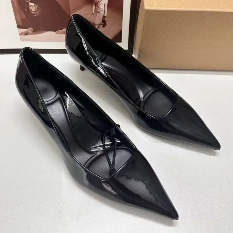 Black Patent Leather Pointed Low Heel Shoes