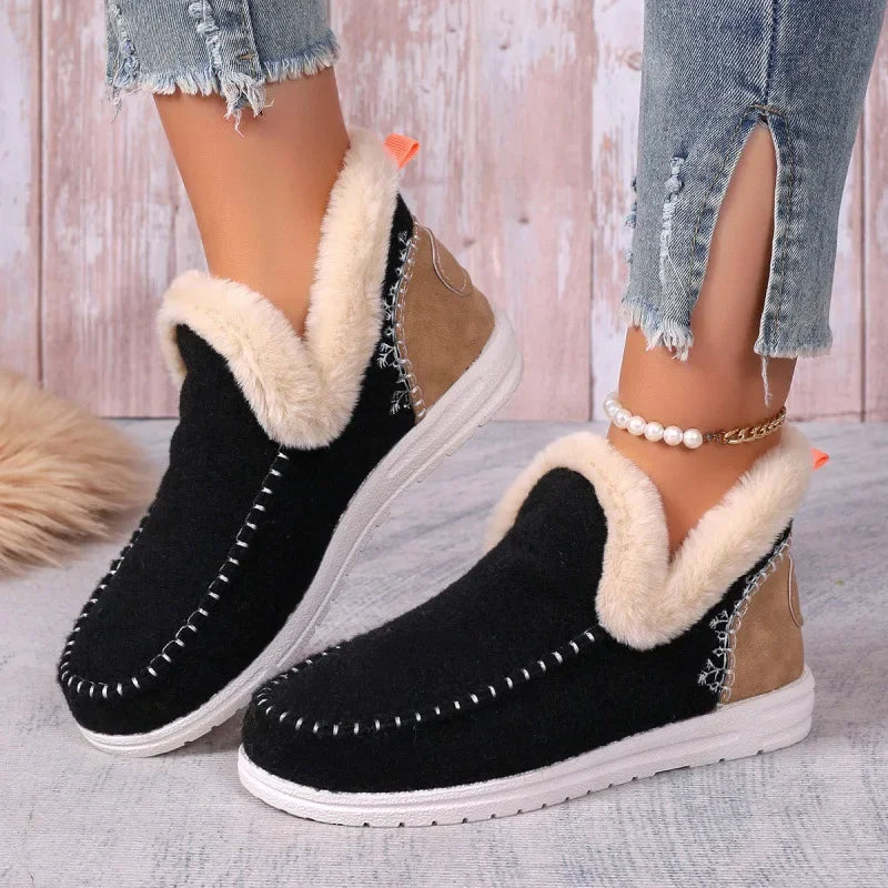 Cozy Fleece-lined Black Slip-on Winter Shoes