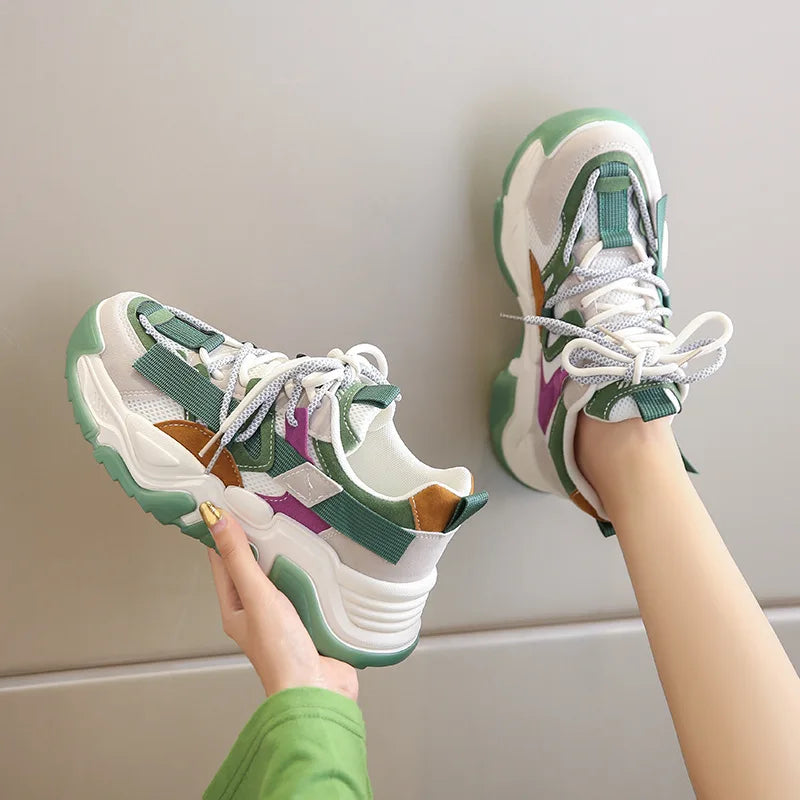 Stylish Multicolor Chunky Sneakers With Mesh Design on Luulla display picture 1