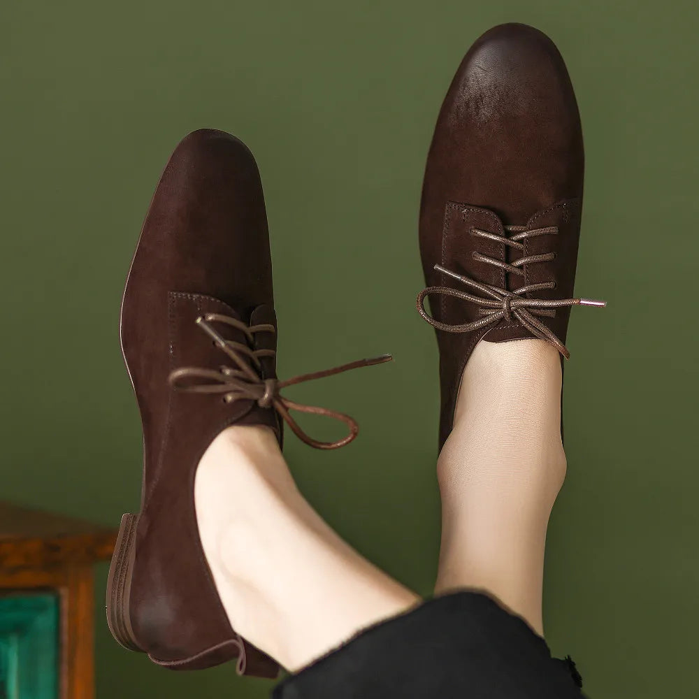 Womens Brown Lace-up Suede Oxford Shoes on Luulla