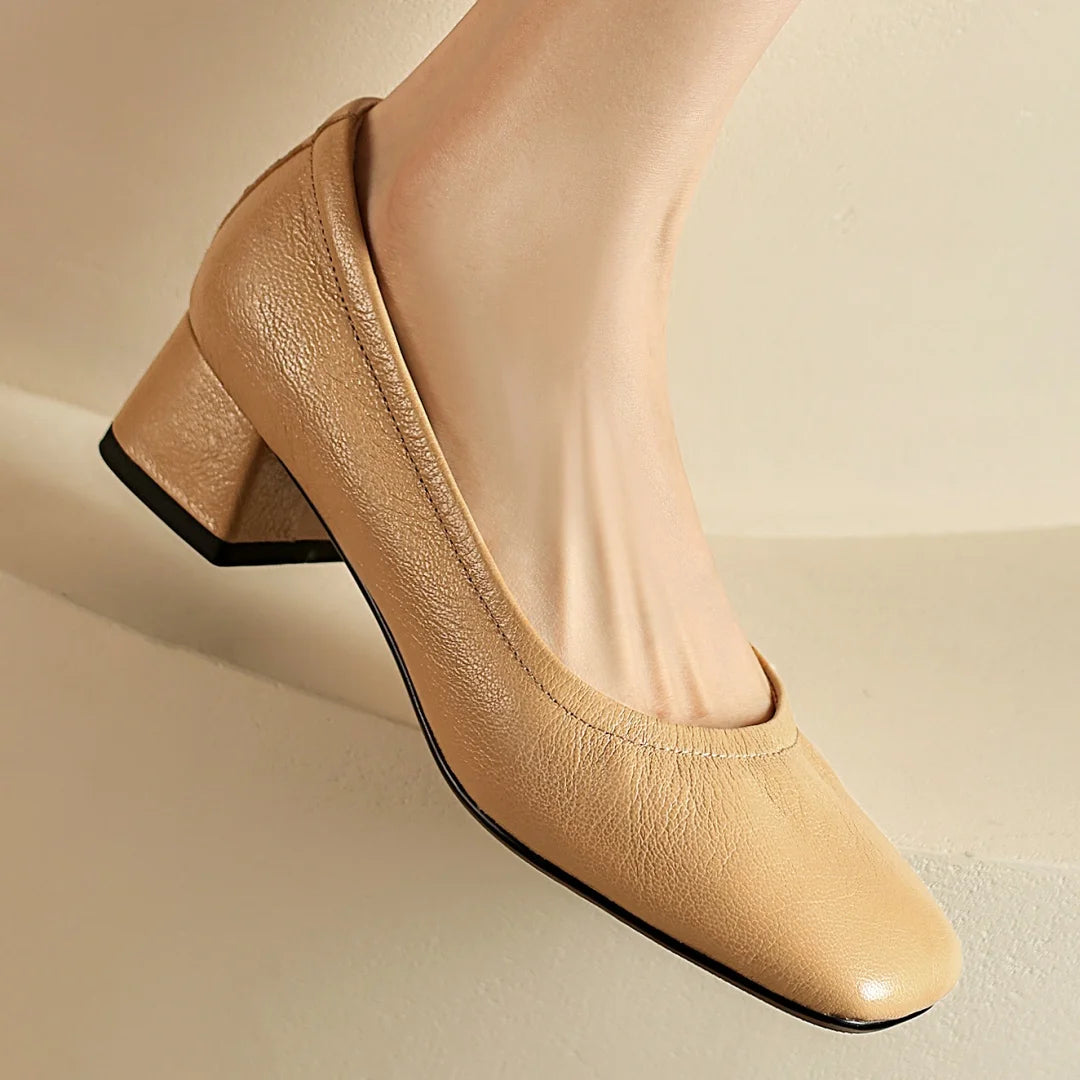 Comfortable Beige Leather Low Heel Shoes on Luulla