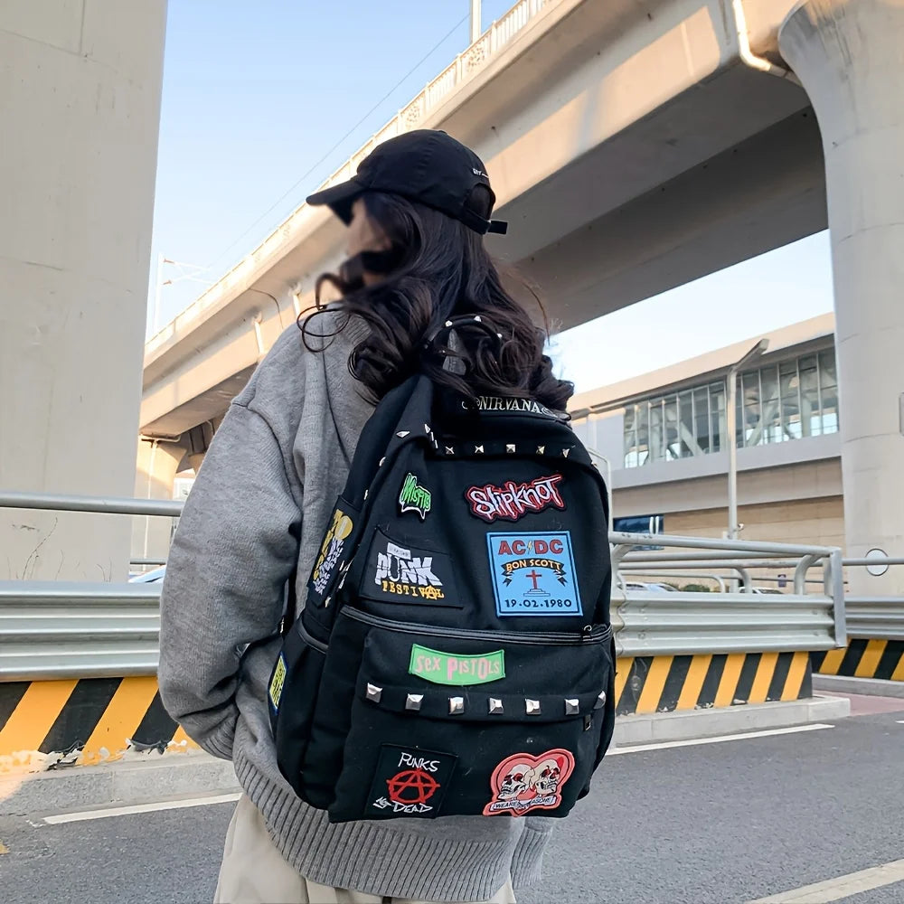 Unisex Punk Style Graphic Backpack With Patches on Luulla display picture 3