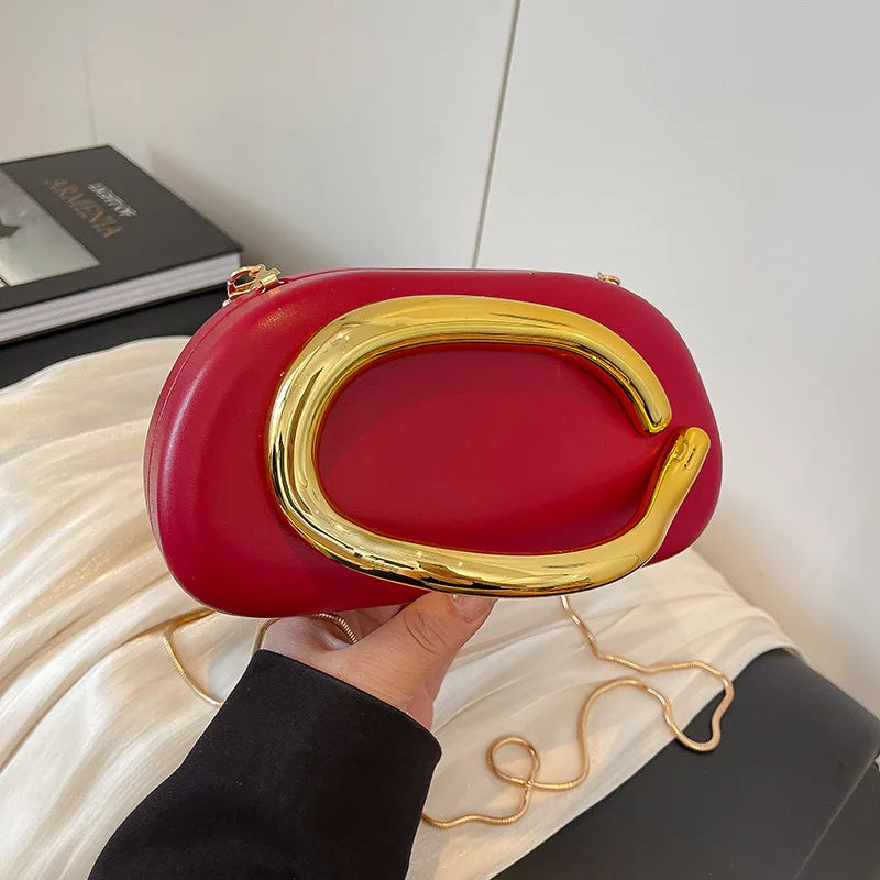 Bold Red Clutch With Gold Chain Accent on Luulla display picture 2